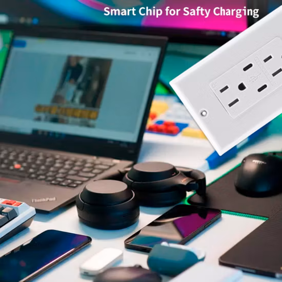 Внесено в список UL, 3,6 А, зарядное устройство с двумя USB-портами типа C, розетка 125 В, 15 А